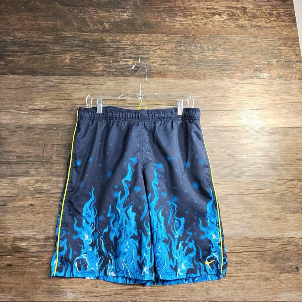 Nike Men's Black and Blue Flame Swim Trunks